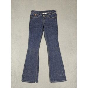 Dereon Jeans Womens 7/8 Blue Bootcut Dark Wash Embroidered Studded Back Pockets